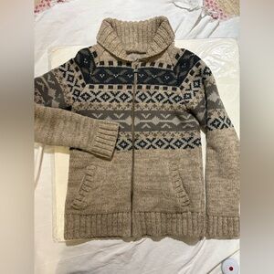 Beaver canoe Women’s  Beige Patterned zip up Sweater size S